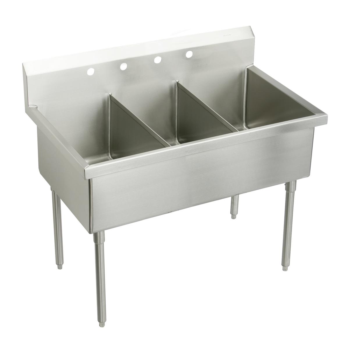 Elkay Sturdibilt Stainless Steel 57" x 27-1/2" x 14" Floor Mount, Triple Compartment Scullery Sink SS83544