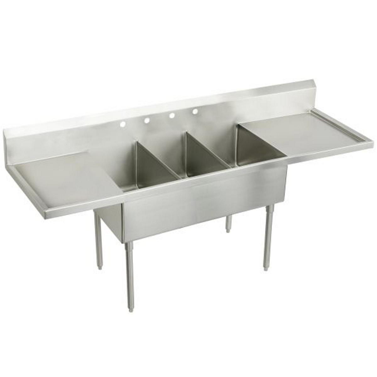 Elkay Sturdibilt Stainless Steel 102" x 27-1/2" x 14" Floor Mount, Triple Compartment Scullery Sink with Drainboard SS8354LR4