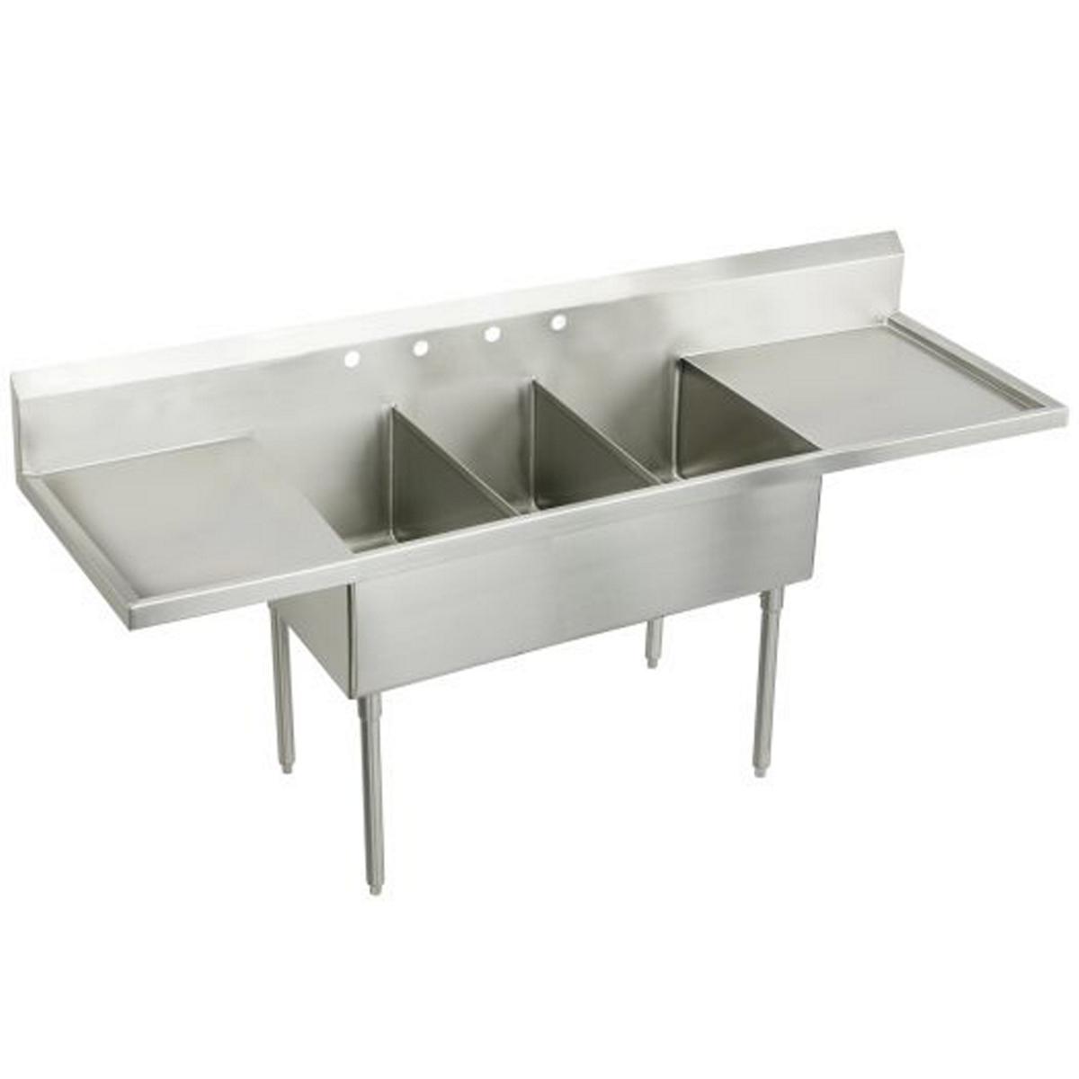 Elkay Sturdibilt Stainless Steel 108" x 27-1/2" x 14" Floor Mount, Triple Compartment Scullery Sink with Drainboard SS8360LR4