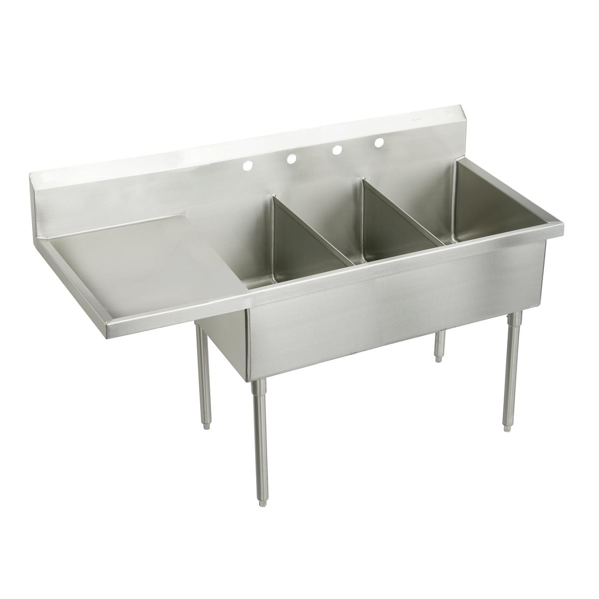 Elkay Sturdibilt Stainless Steel 97-1/2" x 27-1/2" x 14" Floor Mount, Triple Compartment Scullery Sink w/ Drainboard SS8372L4