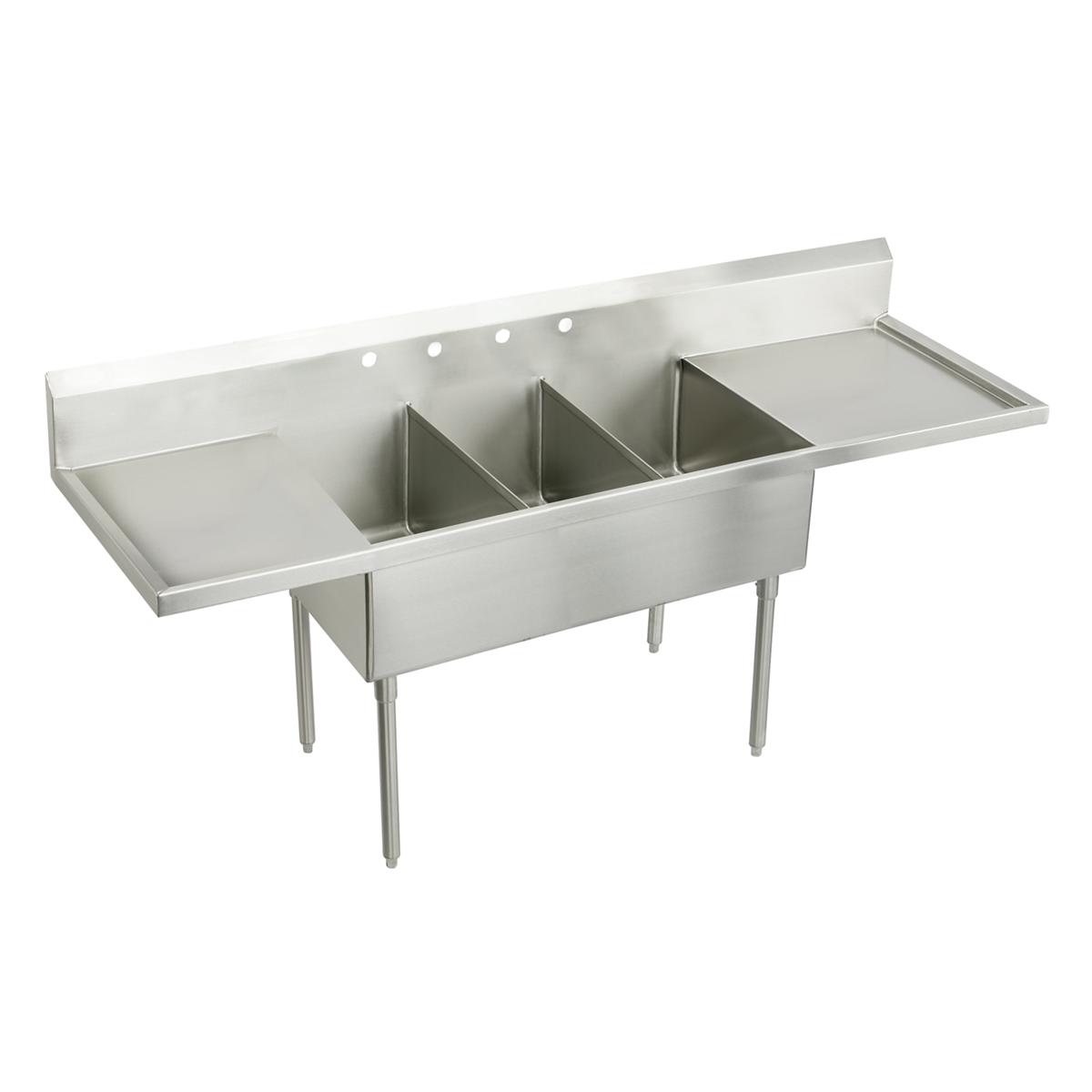 Elkay Sturdibilt Stainless Steel 120" x 27-1/2" x 14" Floor Mount, Triple Compartment Scullery Sink with Drainboard SS8372LR4