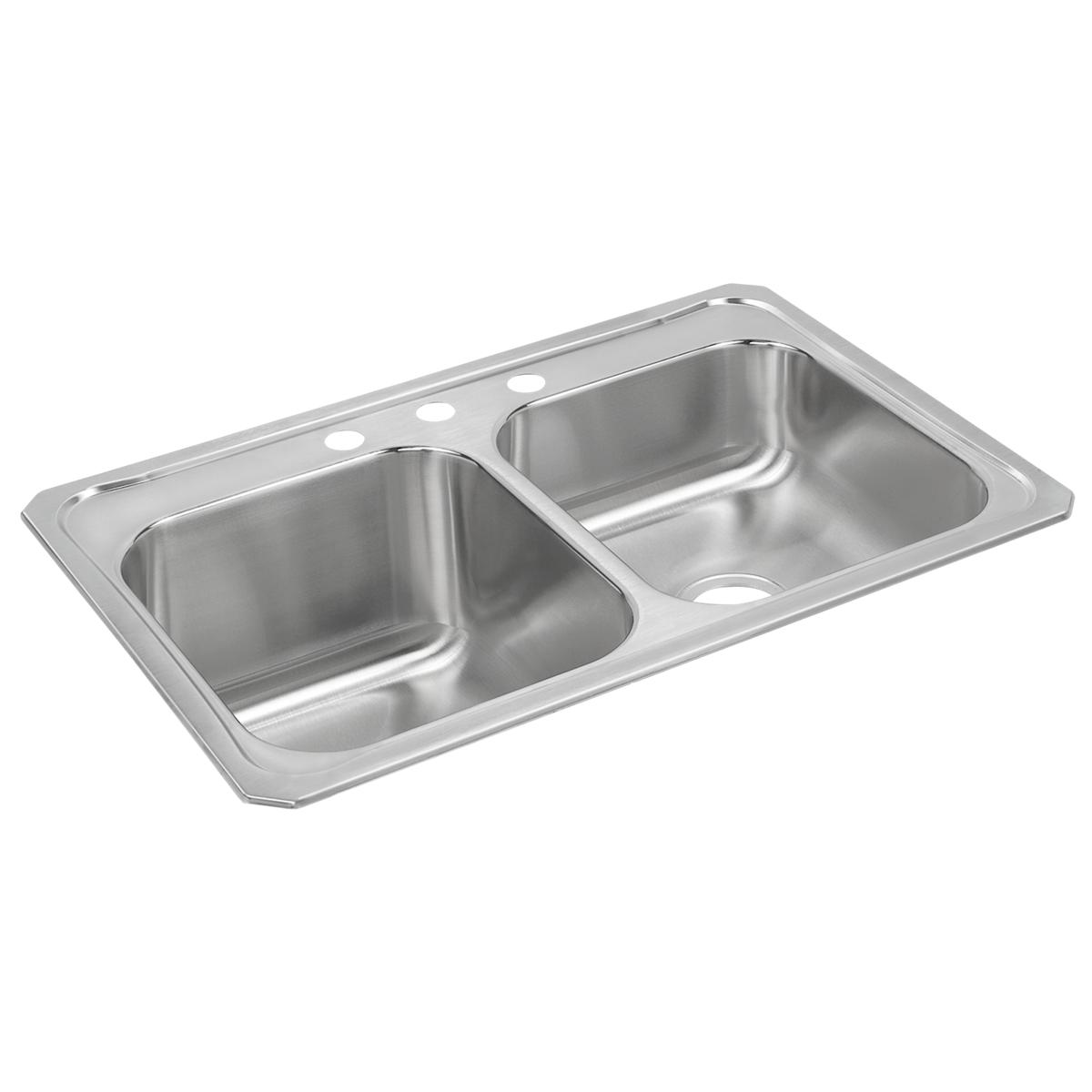 Elkay Celebrity Stainless Steel 33" x 22" x 10-1/4", 3-Hole Equal Double Bowl Drop-in Sink with Right Small Bowl STCR3322L3