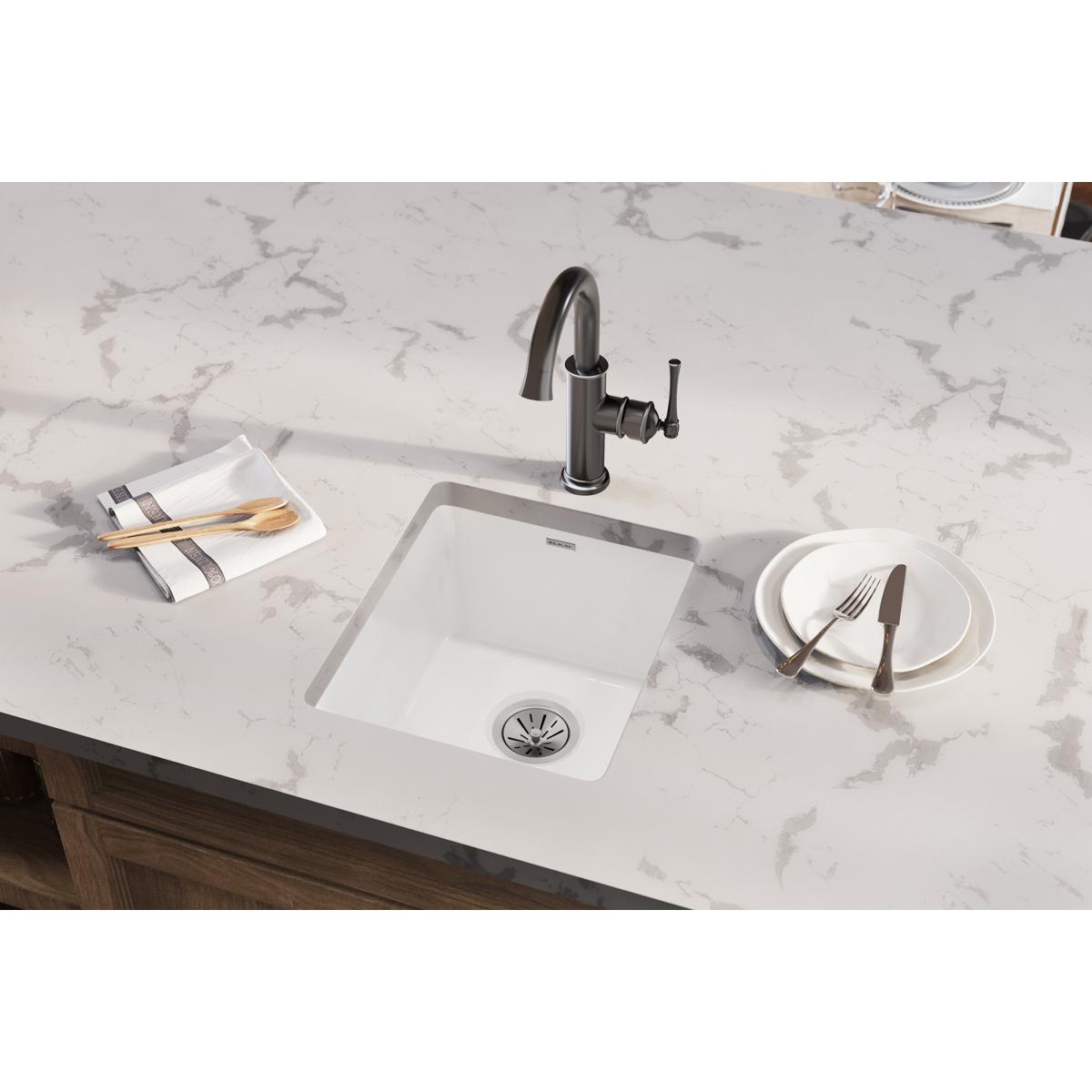 Elkay Fireclay 16-7/16" x 18-15/16" x 9-1/16" Single Bowl Undermount Bar Sink White SWU1517WH