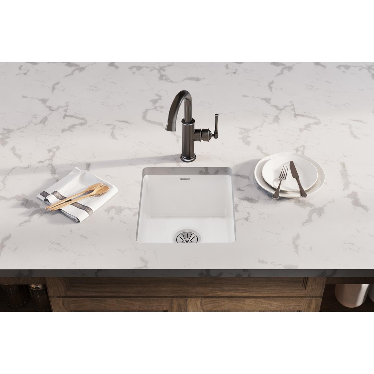 Elkay Fireclay 16-7/16" x 18-15/16" x 9-1/16" Single Bowl Undermount Bar Sink White SWU1517WH