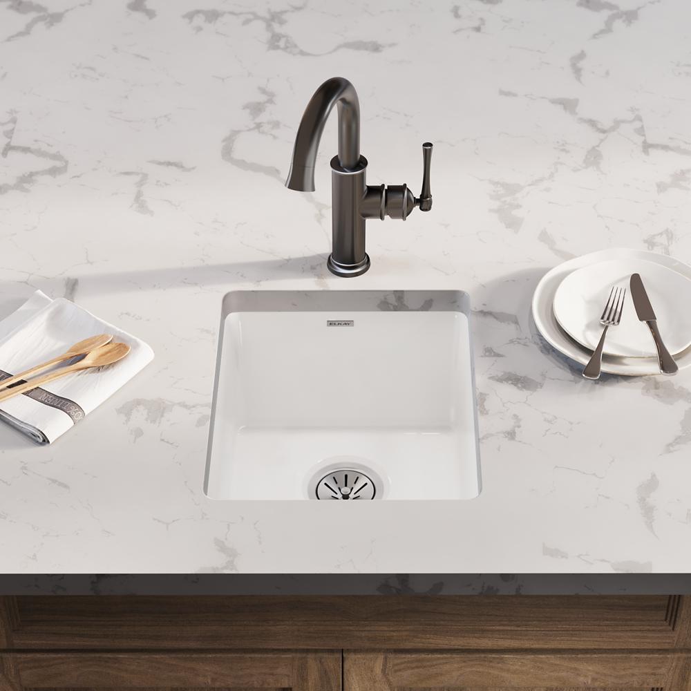 Elkay Fireclay 16-7/16" x 18-15/16" x 9-1/16" Single Bowl Undermount Bar Sink White SWU1517WH