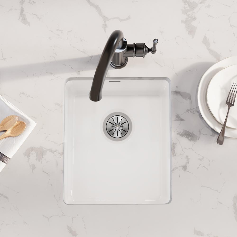 Elkay Fireclay 16-7/16" x 18-15/16" x 9-1/16" Single Bowl Undermount Bar Sink White SWU1517WH