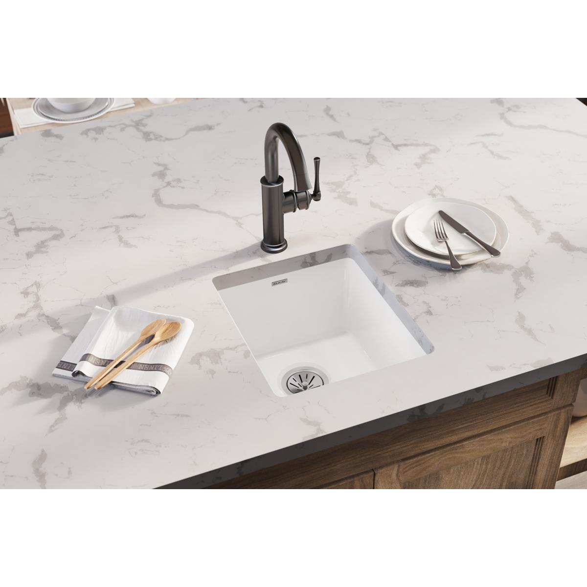 Elkay Fireclay 16-7/16" x 18-15/16" x 9-1/16" Single Bowl Undermount Bar Sink White SWU1517WH