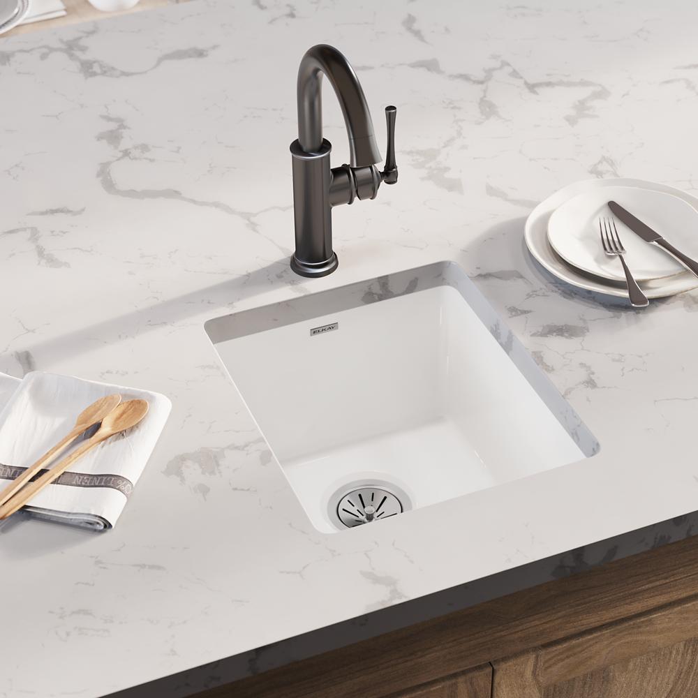 Elkay Fireclay 16-7/16" x 18-15/16" x 9-1/16" Single Bowl Undermount Bar Sink White SWU1517WH