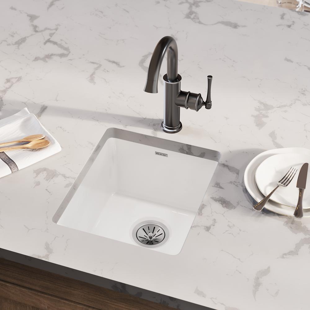 Elkay Fireclay 16-7/16" x 18-15/16" x 9-1/16" Single Bowl Undermount Bar Sink White SWU1517WH