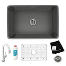 Elkay Fireclay 30" x 19-15/16" x 9-1/8" Single Bowl Farmhouse Sink Kit with Filtered Faucet Matte Gray SWUF28179MGFLC