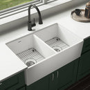 Elkay Fireclay 33" x 19-15/16" x 9" Equal Double Bowl Farmhouse Sink Kit White SWUF32189WHC