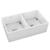 Elkay Fireclay 33" x 19-15/16" x 9" Equal Double Bowl Farmhouse Sink Kit White SWUF32189WHC