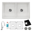 Elkay Fireclay 33" x 19-15/16" x 9" Equal Double Bowl Farmhouse Sink Kit with Filtered Faucet White SWUF32189WHFLC