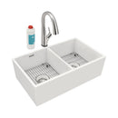 Elkay Fireclay 33" x 19-15/16" x 9" Equal Double Bowl Farmhouse Sink Kit with Filtered Faucet White SWUF32189WHFLC