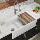 Elkay Fireclay 33" x 19-15/16" x 9-3/16" 60/40 Double Bowl Farmhouse Workstation Sink with Aqua Divide White SWUF3320WH
