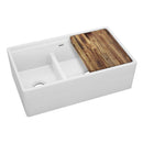 Elkay Fireclay 33" x 19-15/16" x 9-3/16" 60/40 Double Bowl Farmhouse Workstation Sink with Aqua Divide White SWUF3320WH