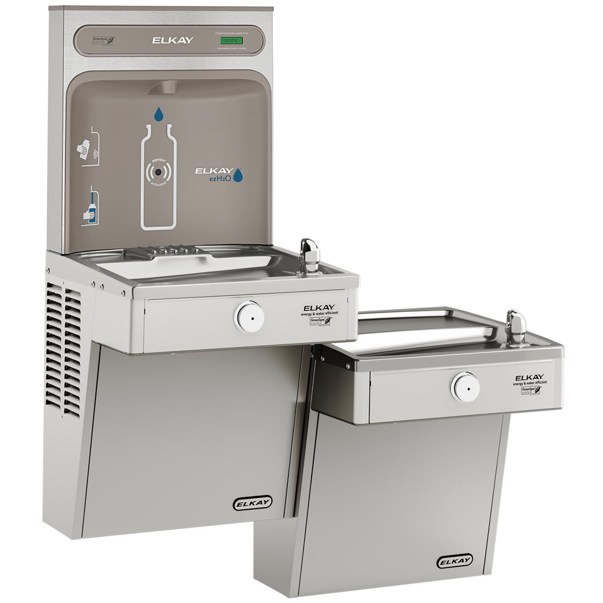 Elkay ezH2O Bottle Filling Station & Bi-Level High Efficiency Vandal- Resistant Cooler, Non-Filtered VRCGRNTL8WSK