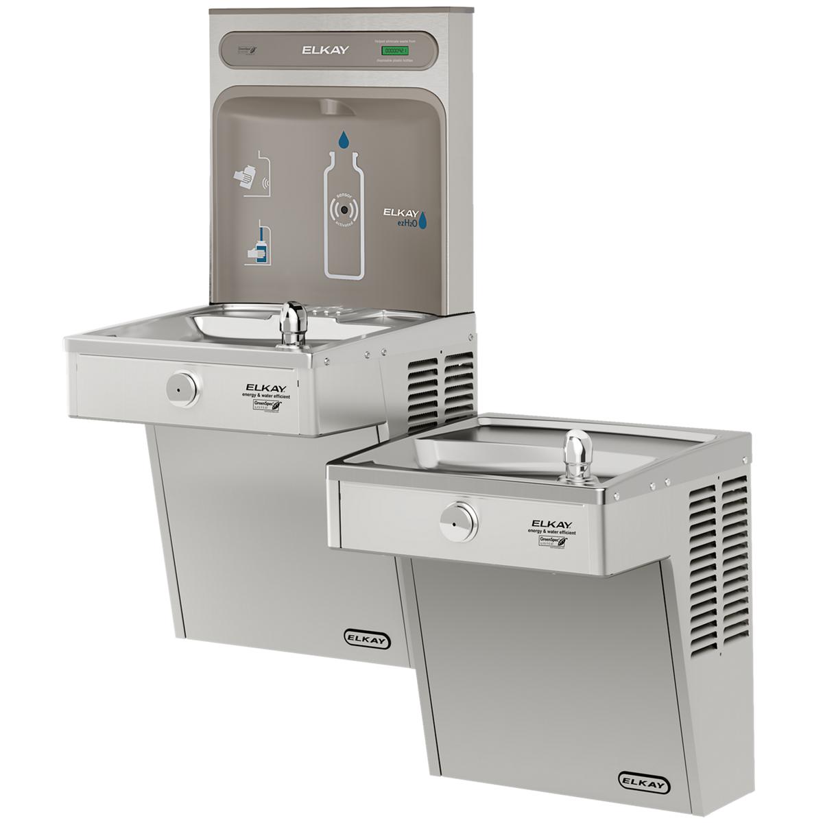 Elkay ezH2O Bottle Filling Station & Bi-Level High Efficiency Vandal- Resistant Cooler, Non-Filtered VRCGRNTL8WSK
