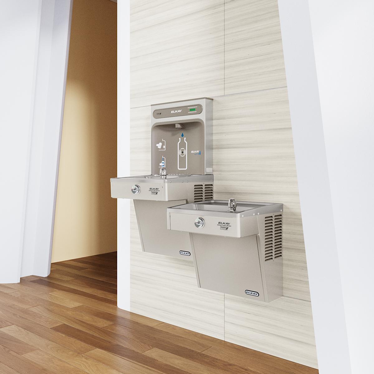 Elkay ezH2O Bottle Filling Station & Bi-Level High Efficiency Vandal- Resistant Cooler, Non-Filtered VRCGRNTL8WSK