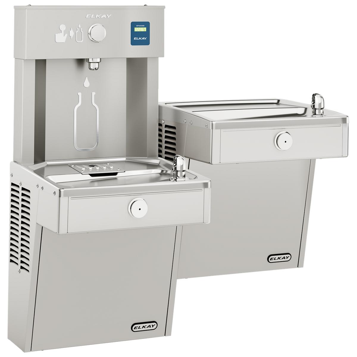 Elkay ezH2O Vandal-Resistant Bottle Filling Station, & Bi-Level Reverse Cooler, Non-Filtered Refrigerated Stainless VRCTLR8WSK