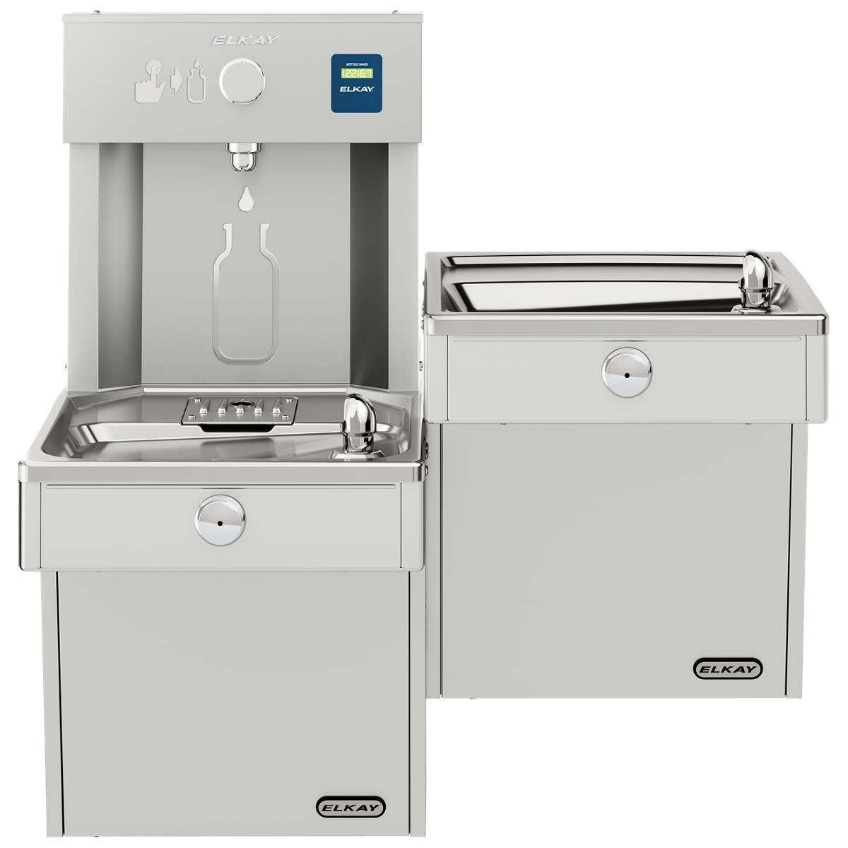 Elkay ezH2O Vandal-Resistant Bottle Filling Station, & Bi-Level Reverse Cooler, Non-Filtered Refrigerated Stainless VRCTLR8WSK