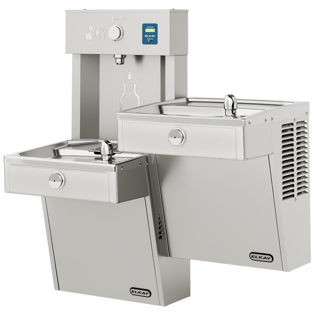 Elkay ezH2O Vandal-Resistant Bottle Filling Station, & Bi-Level Reverse Cooler, Non-Filtered Refrigerated Stainless VRCTLR8WSK