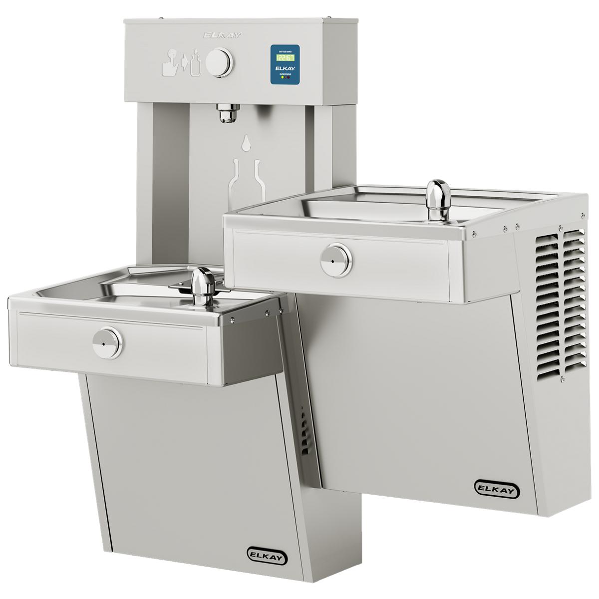 Elkay ezH2O Vandal-Resistant Bottle Filling Station, & Bi-Level Reverse Cooler, Non-Filtered Non-Refrigerated Stainless VRCTLRDDWSK