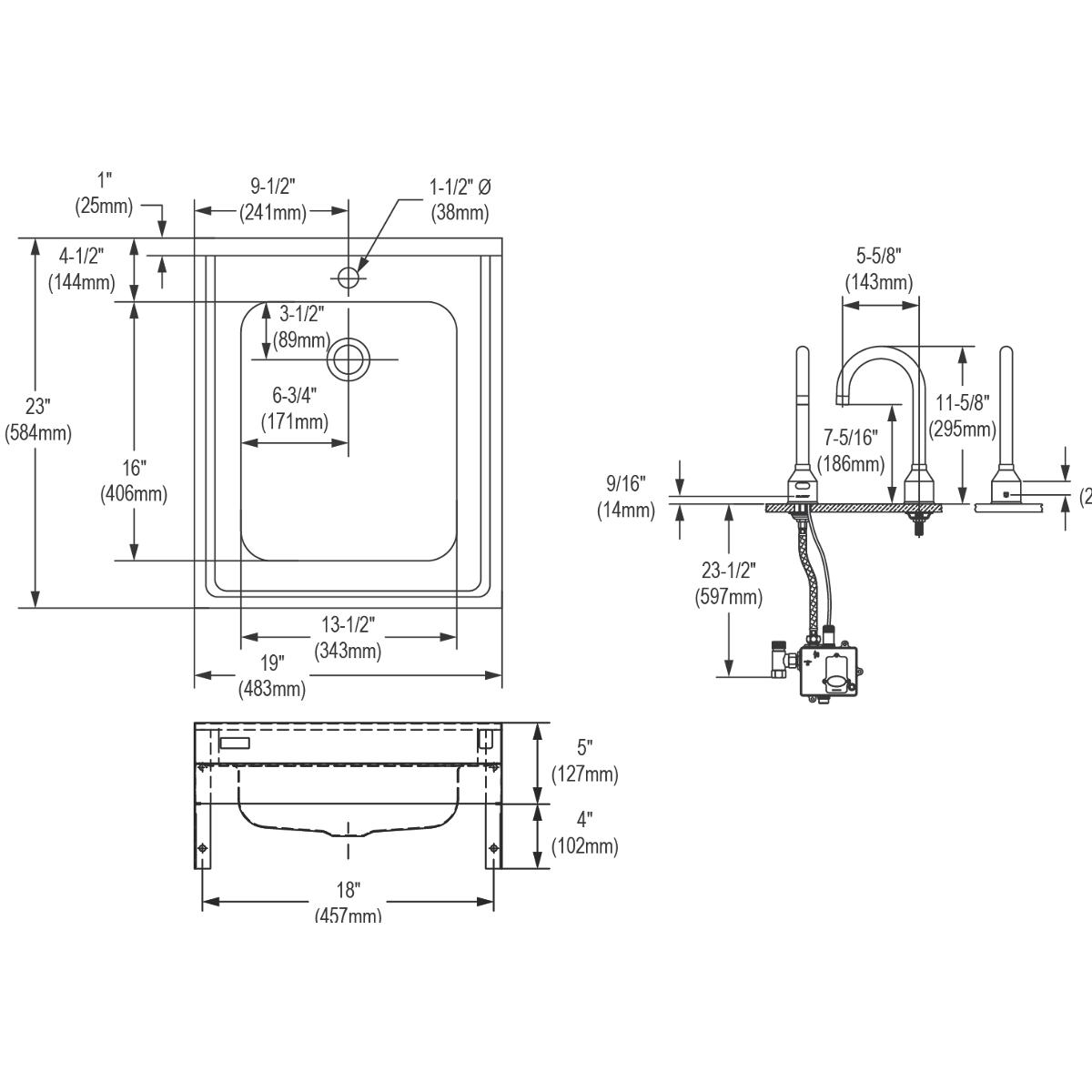 Elkay Sturdibilt Stainless Steel 19" x 23" x 4", Wall Hung Single Bowl Lavatory Sink Kit WCL1923OSDSACTMC
