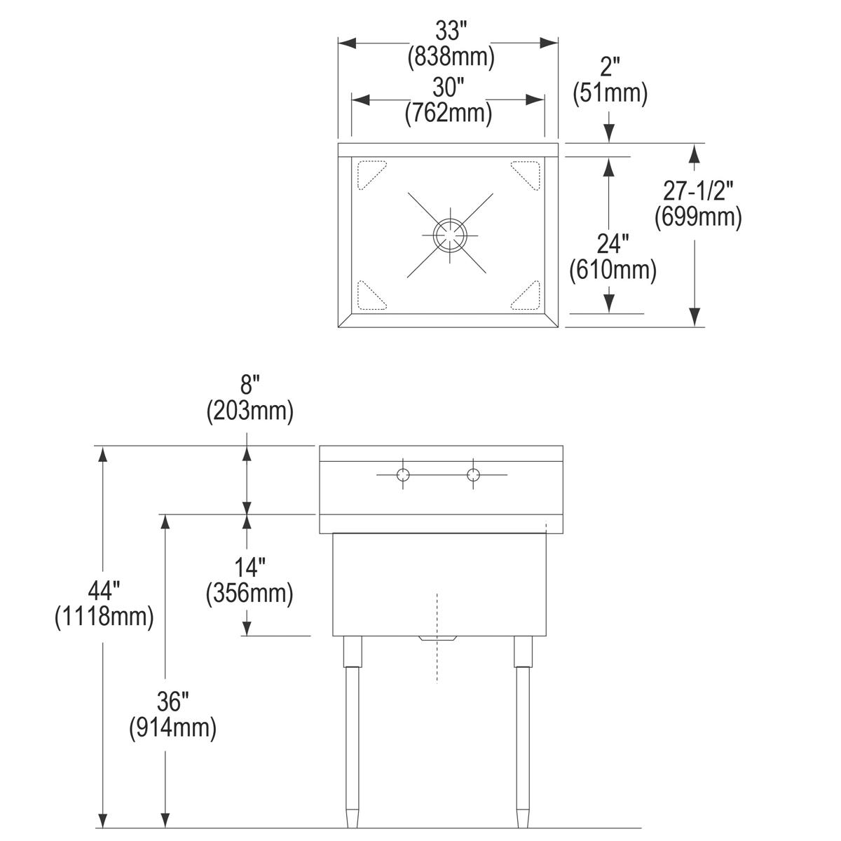 Elkay Weldbilt Stainless Steel 33" x 27-1/2" x 14" Floor Mount, Single Compartment Scullery Sink WNSF81302