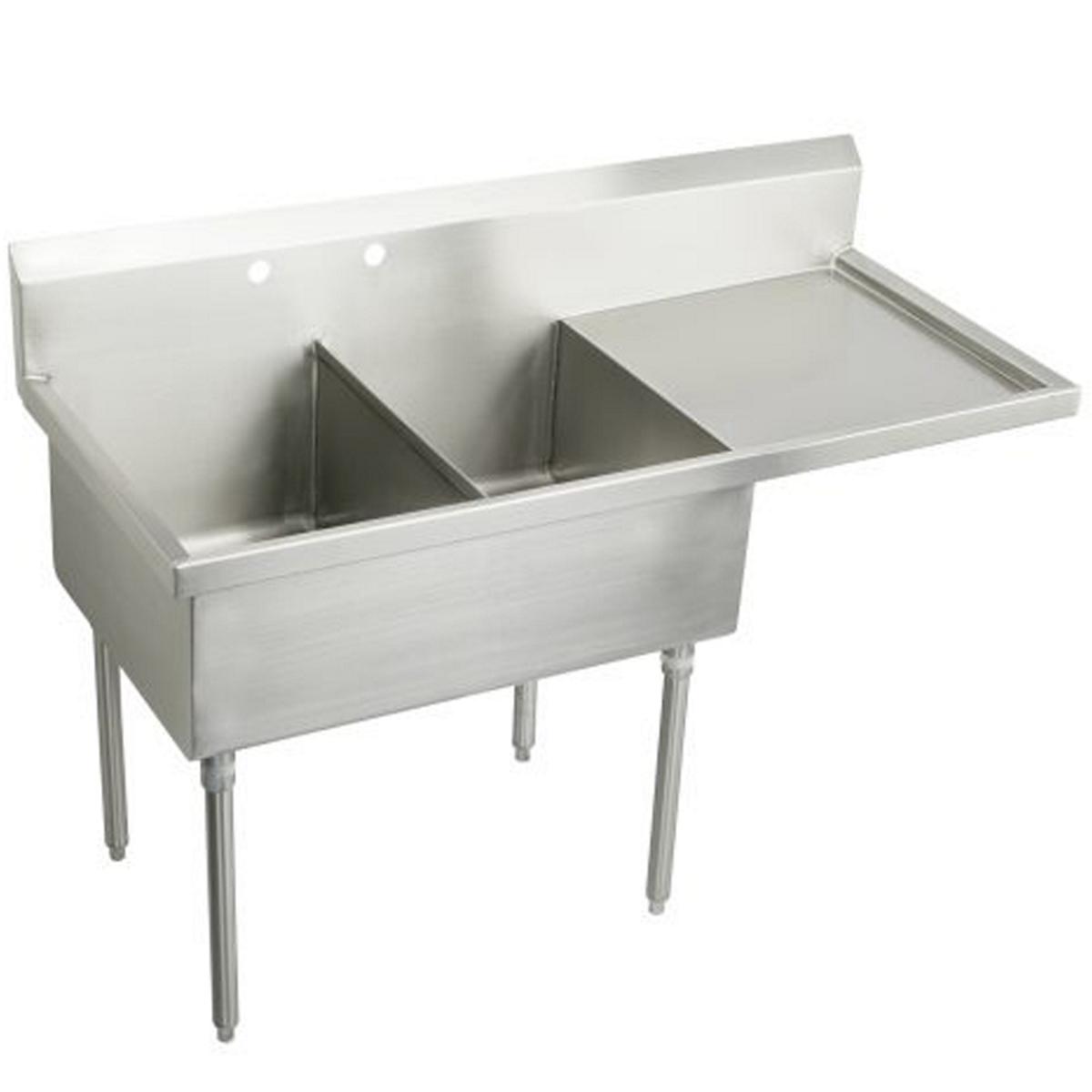Elkay Weldbilt Stainless Steel 55-1/2" x 27-1/2" x 14" Floor Mount, Double Compartment Scullery Sink with Drainboard WNSF8230R2