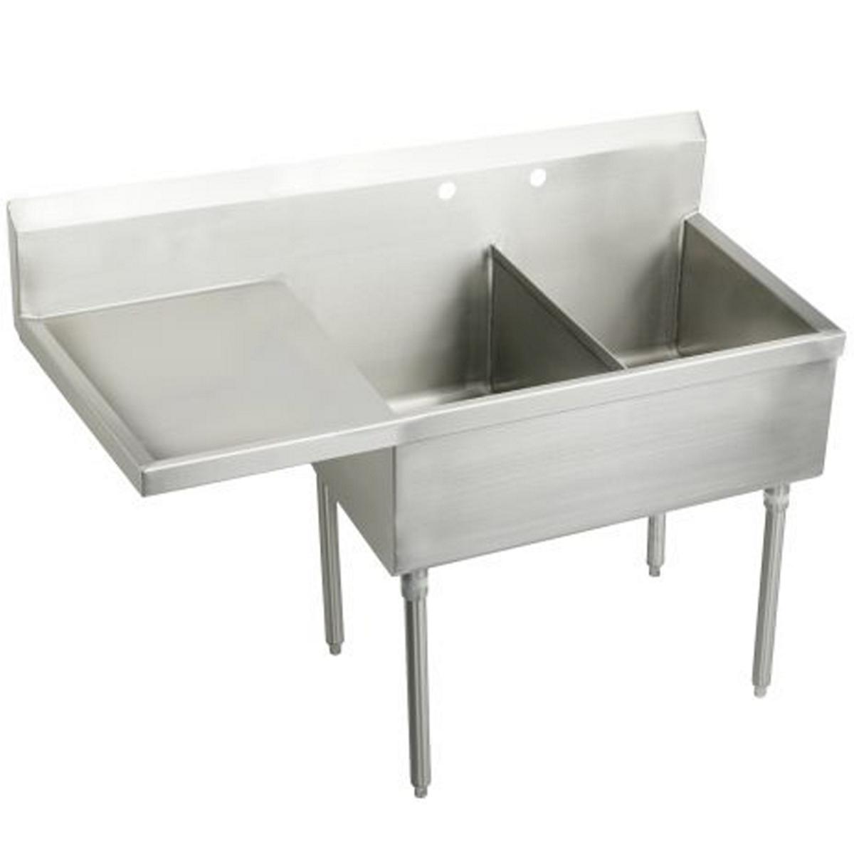 Elkay Weldbilt Stainless Steel 61-1/2" x 27-1/2" x 14" Floor Mount, Double Compartment Scullery Sink with Drainboard WNSF8236L2