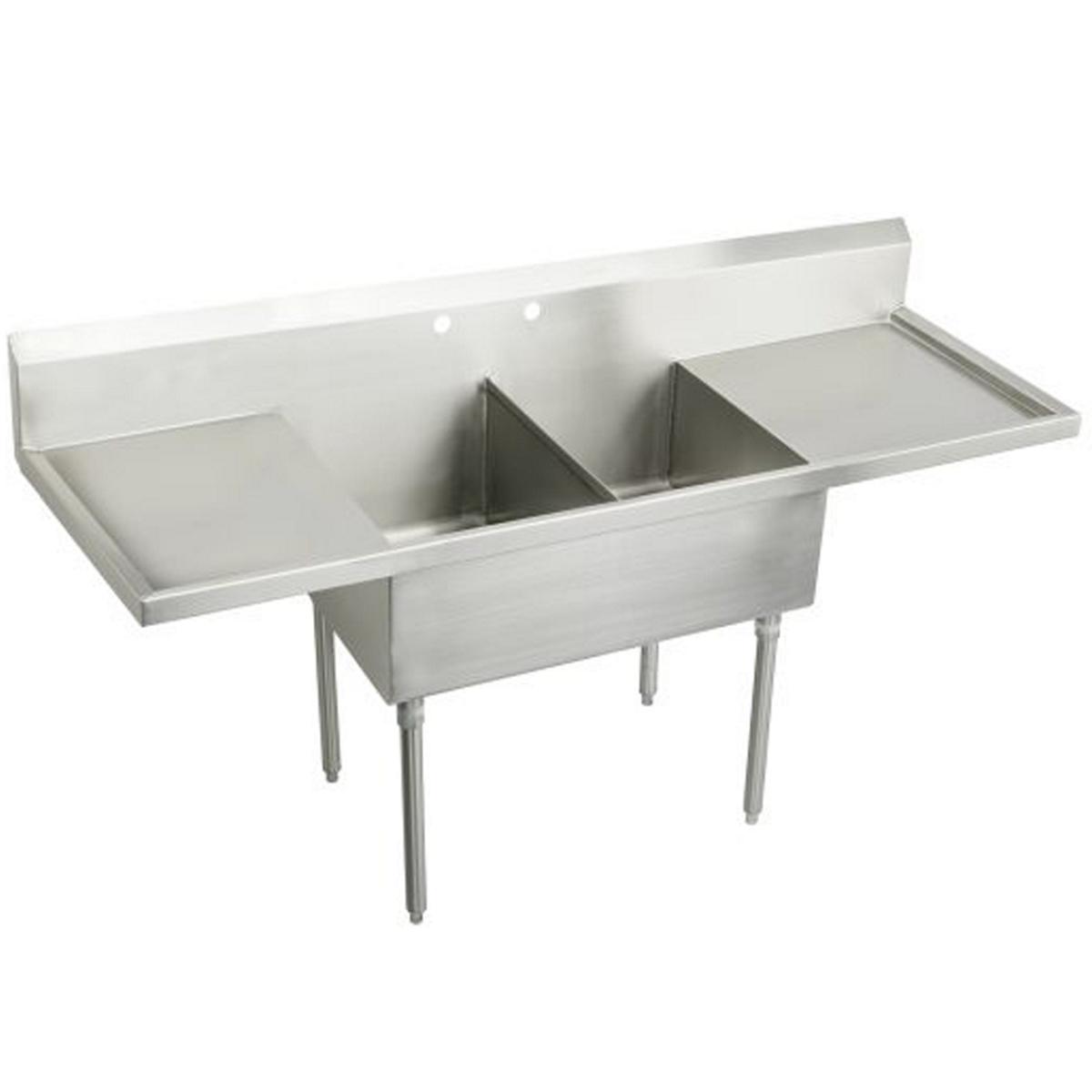 Elkay Weldbilt Stainless Steel 84" x 27-1/2" x 14" Floor Mount, Double Compartment Scullery Sink with Drainboard WNSF8236LR2