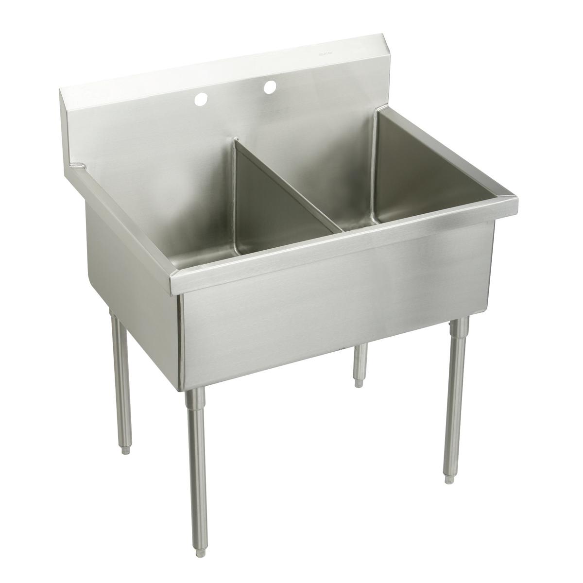 Elkay Weldbilt Stainless Steel 45" x 27-1/2" x 14" Floor Mount, Double Compartment Scullery Sink WNSF82422