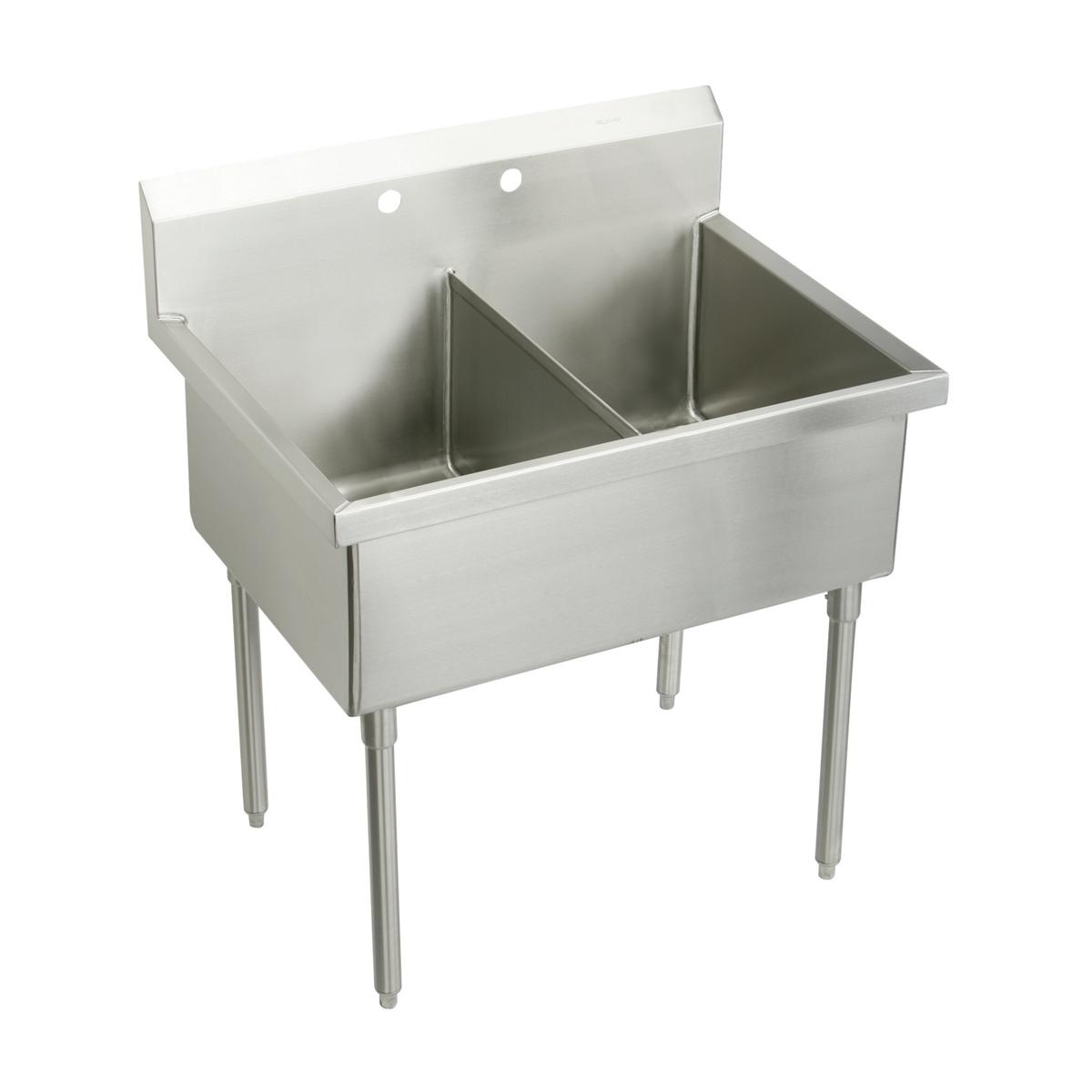 Elkay Weldbilt Stainless Steel 51" x 27-1/2" x 14" Floor Mount, Double Compartment Scullery Sink WNSF82482