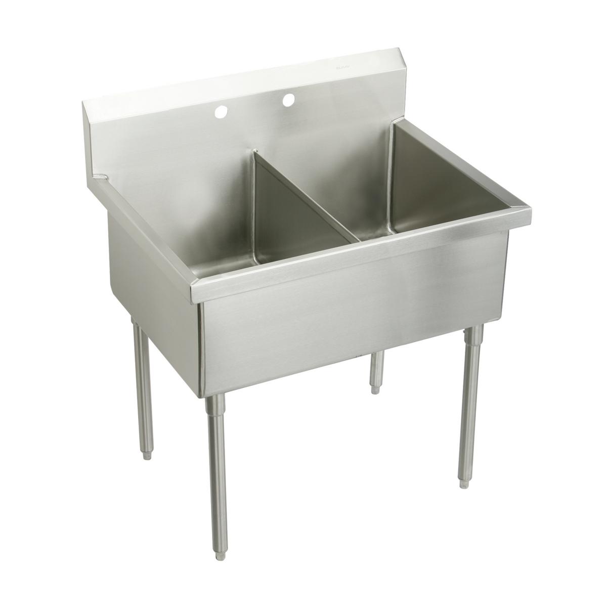 Elkay Weldbilt Stainless Steel 57" x 27-1/2" x 14" Floor Mount, Double Compartment Scullery Sink WNSF82542