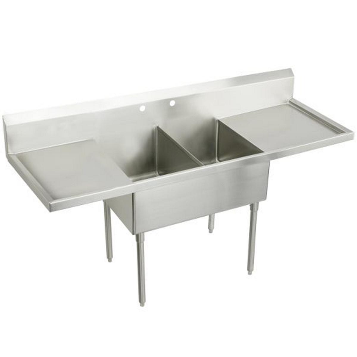 Elkay Weldbilt Stainless Steel 108" x 27-1/2" x 14" Floor Mount, Double Compartment Scullery Sink with Drainboard WNSF8260LR2