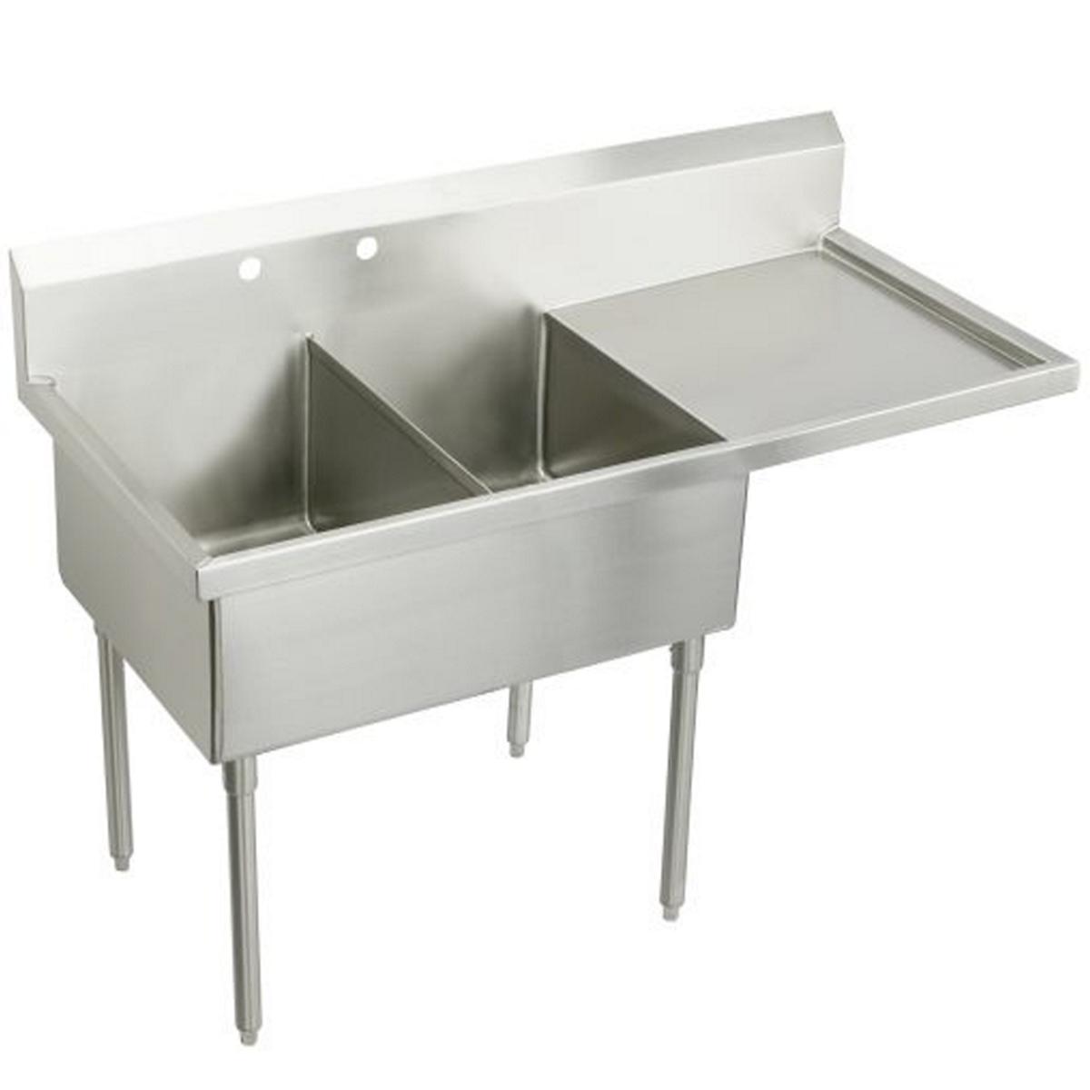 Elkay Weldbilt Stainless Steel 85-1/2" x 27-1/2" x 14" Floor Mount, Double Compartment Scullery Sink with Drainboard WNSF8260R2