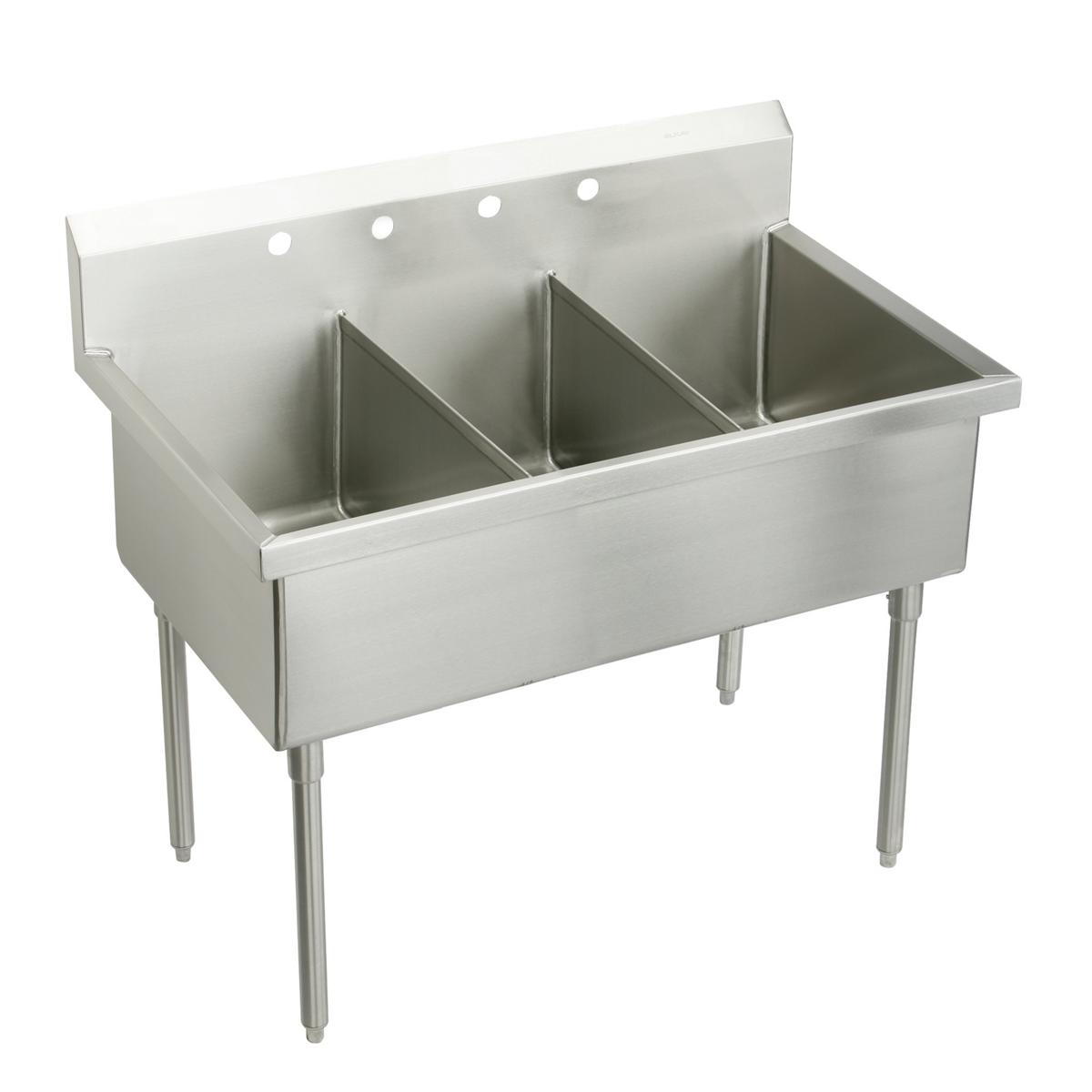 Elkay Weldbilt Stainless Steel 48" x 27-1/2" x 14" Floor Mount, Triple Compartment Scullery Sink WNSF83454
