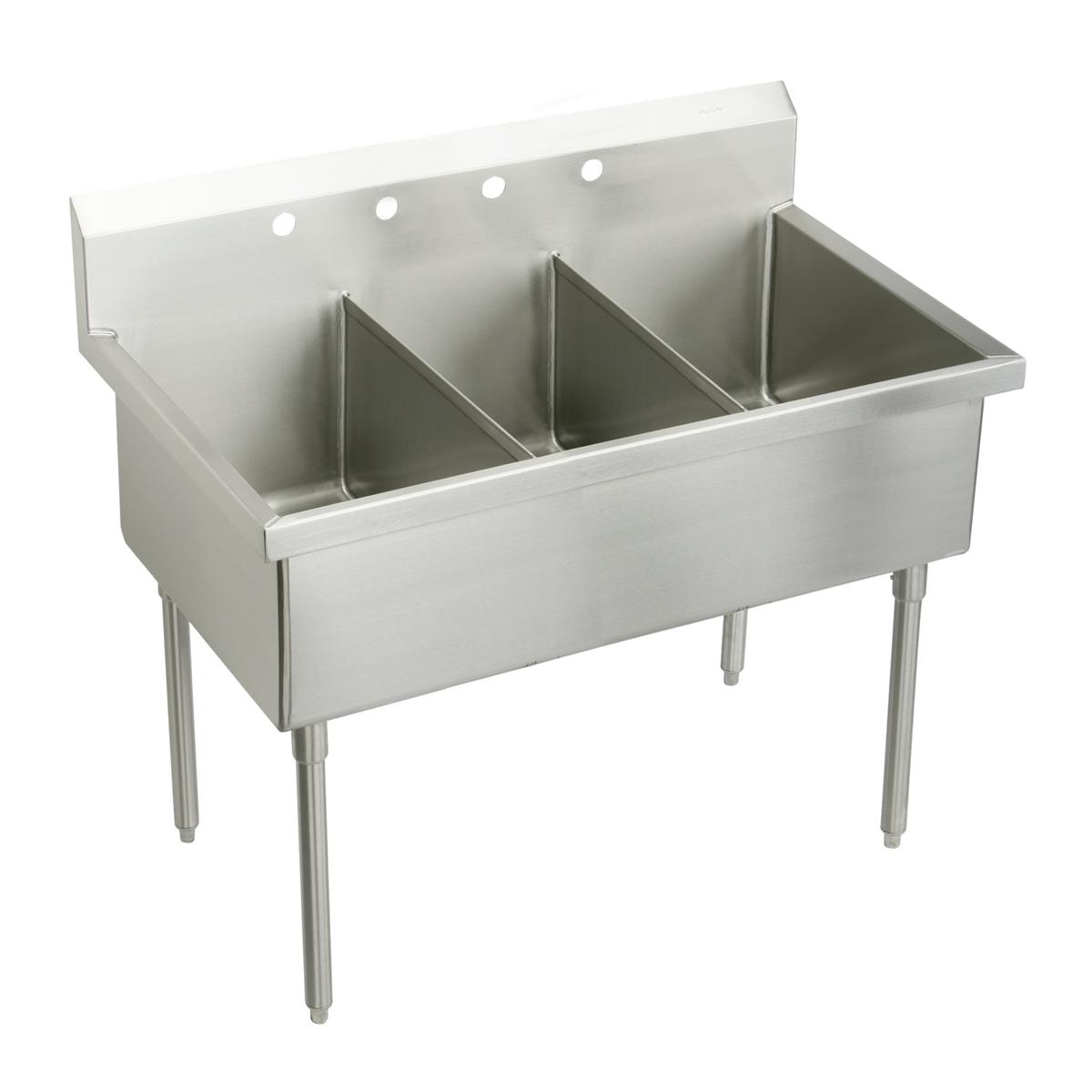 Elkay Weldbilt Stainless Steel 57" x 27-1/2" x 14" Floor Mount, Triple Compartment Scullery Sink WNSF83544