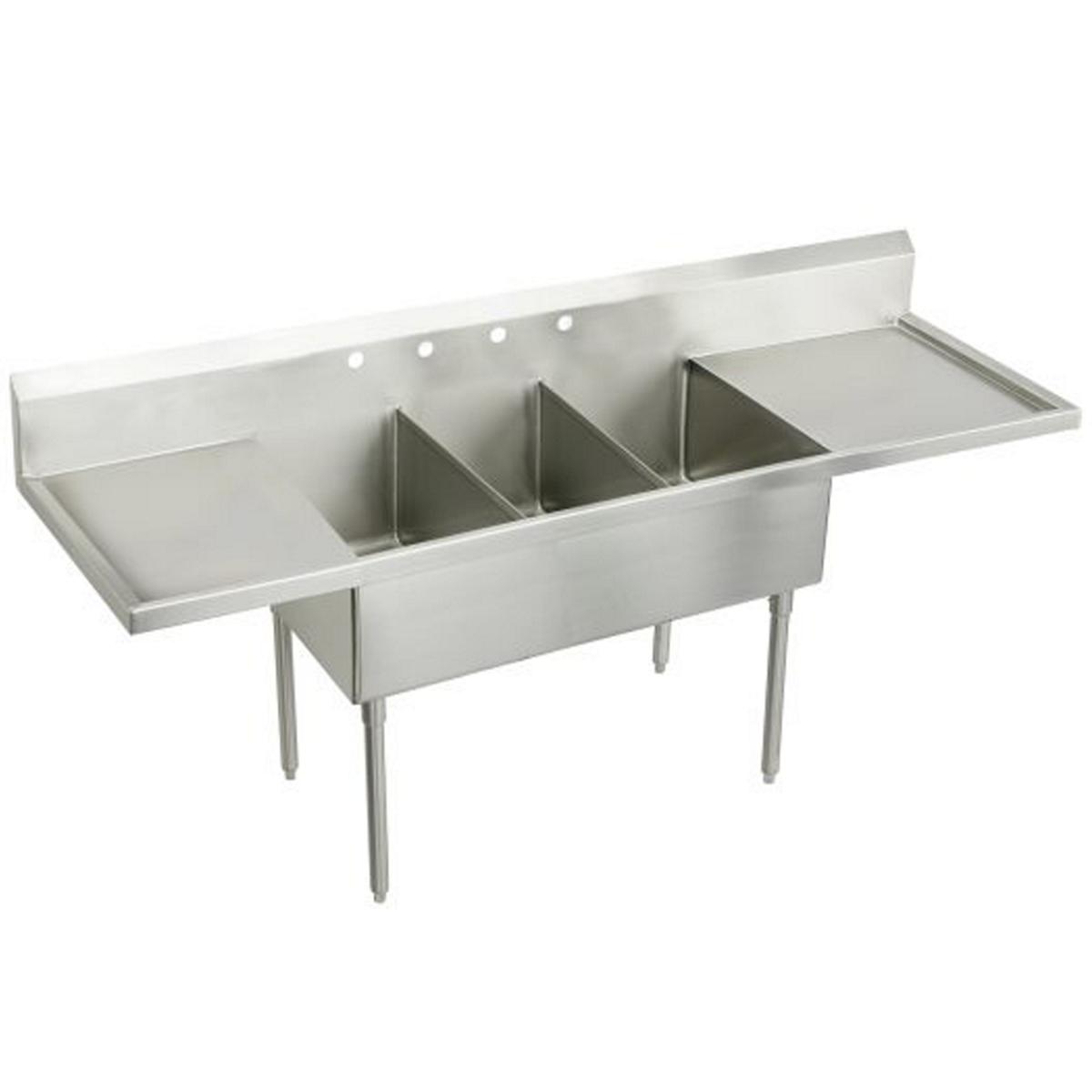 Elkay Weldbilt Stainless Steel 102" x 27-1/2" x 14" Floor Mount, Triple Compartment Scullery Sink with Drainboard WNSF8354LR4
