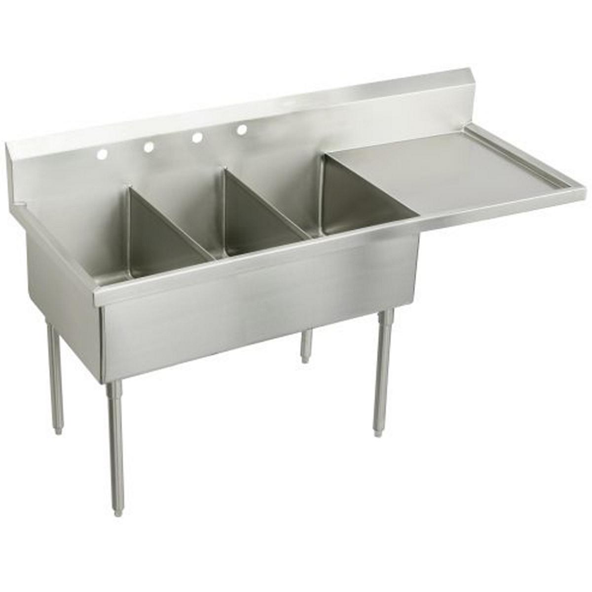 Elkay Weldbilt Stainless Steel 79-1/2" x 27-1/2" x 14" Floor Mount, Triple Compartment Scullery Sink with Drainboard WNSF8354R4