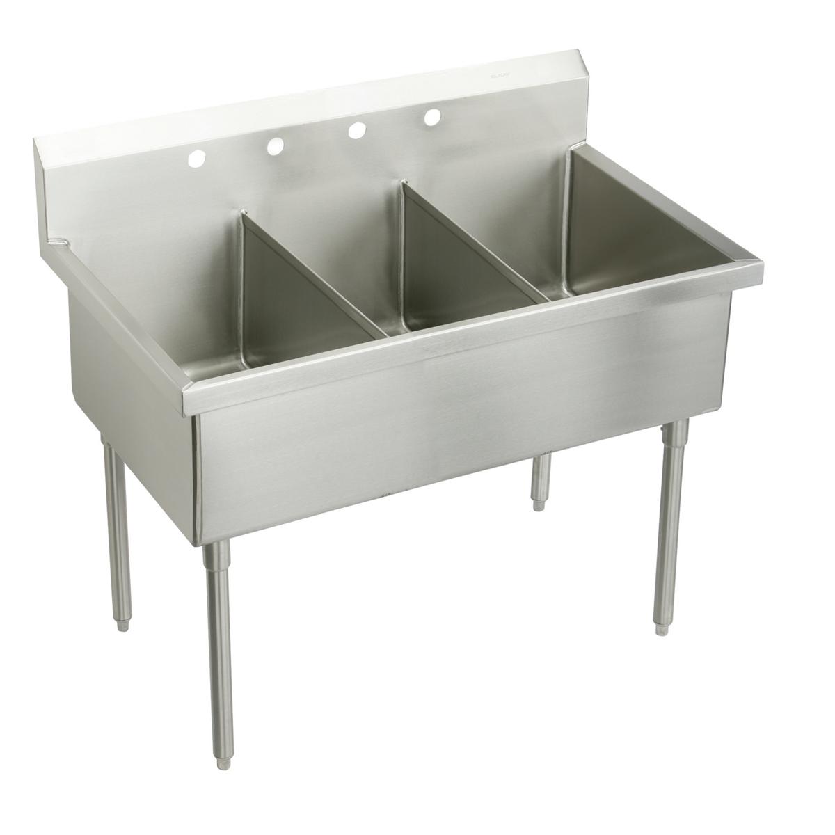 Elkay Weldbilt Stainless Steel 75" x 27-1/2" x 14" Floor Mount, Triple Compartment Scullery Sink WNSF83724