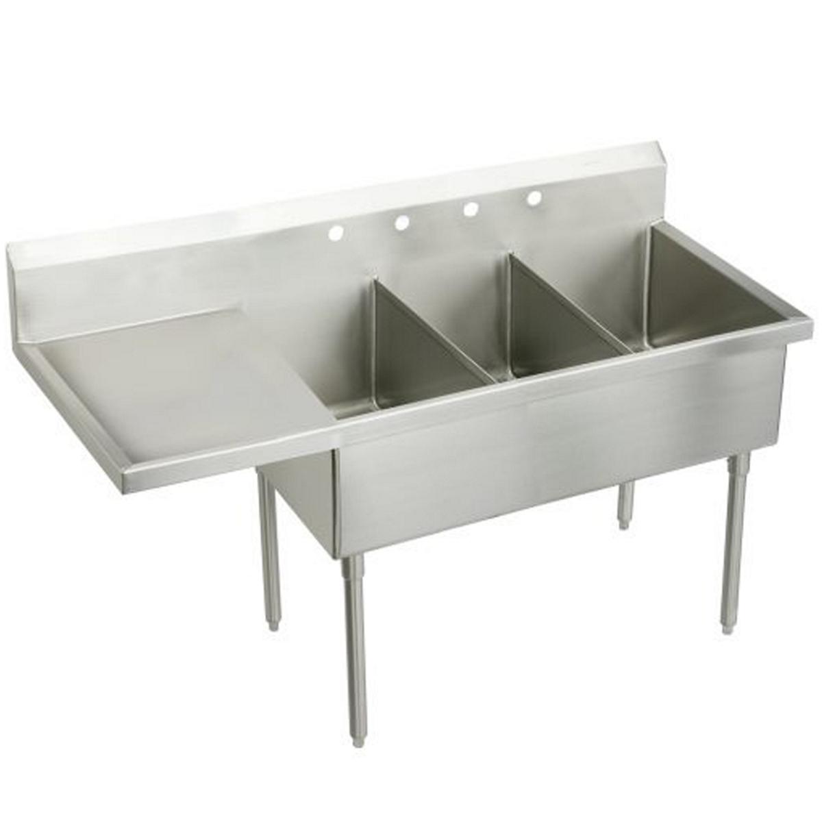 Elkay Weldbilt Stainless Steel 97-1/2" x 27-1/2" x 14" Floor Mount, Triple Compartment Scullery Sink WNSF8372L4