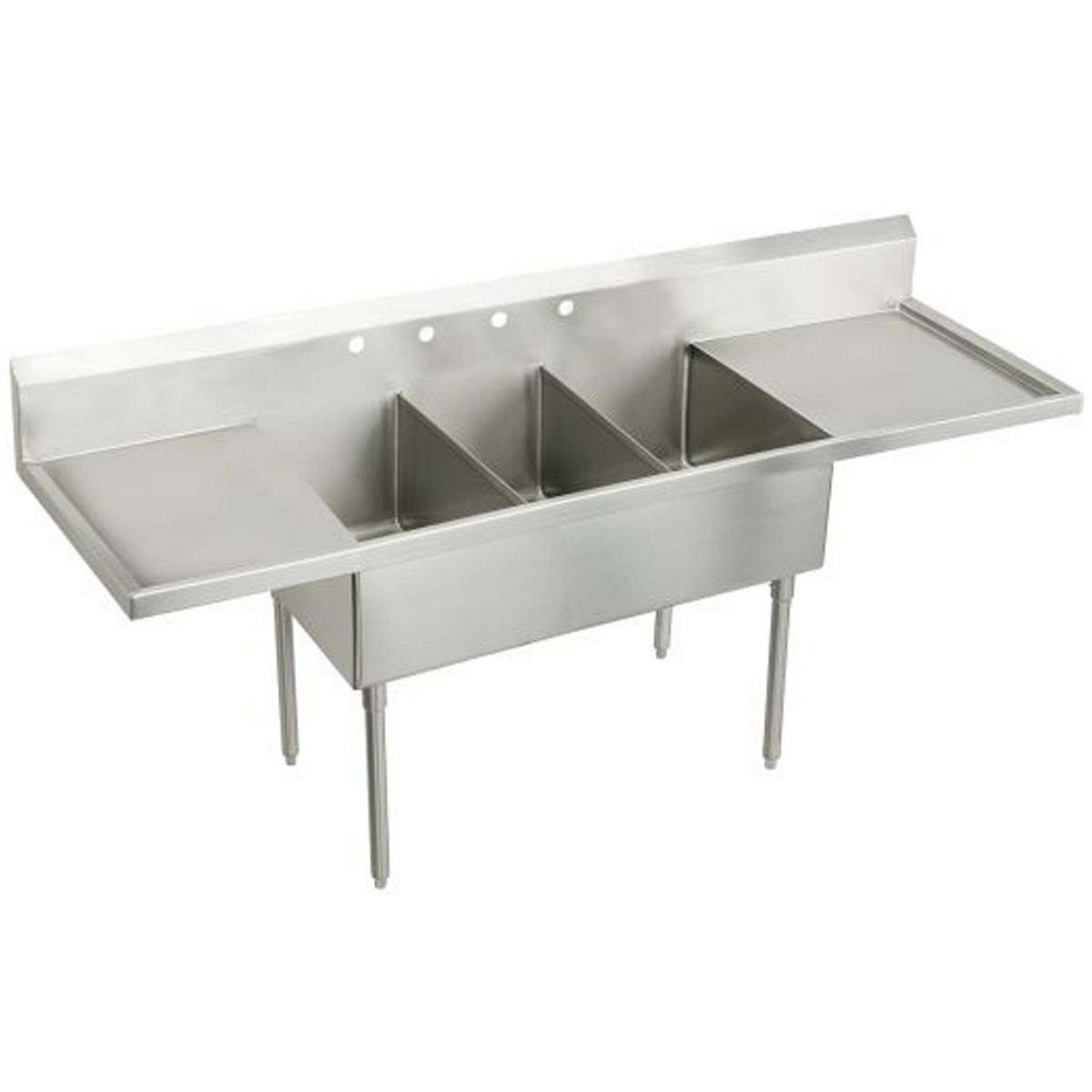 Elkay Weldbilt Stainless Steel 120" x 27-1/2" x 14" Floor Mount, Triple Compartment Scullery Sink WNSF8372LR4