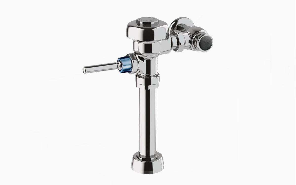 Sloan 111-1.6 Exposed Manual Flushometer, 1.6 gpf, Top Spud, Polished Chrome, Saniguard Handle, Angle Stop Bumper