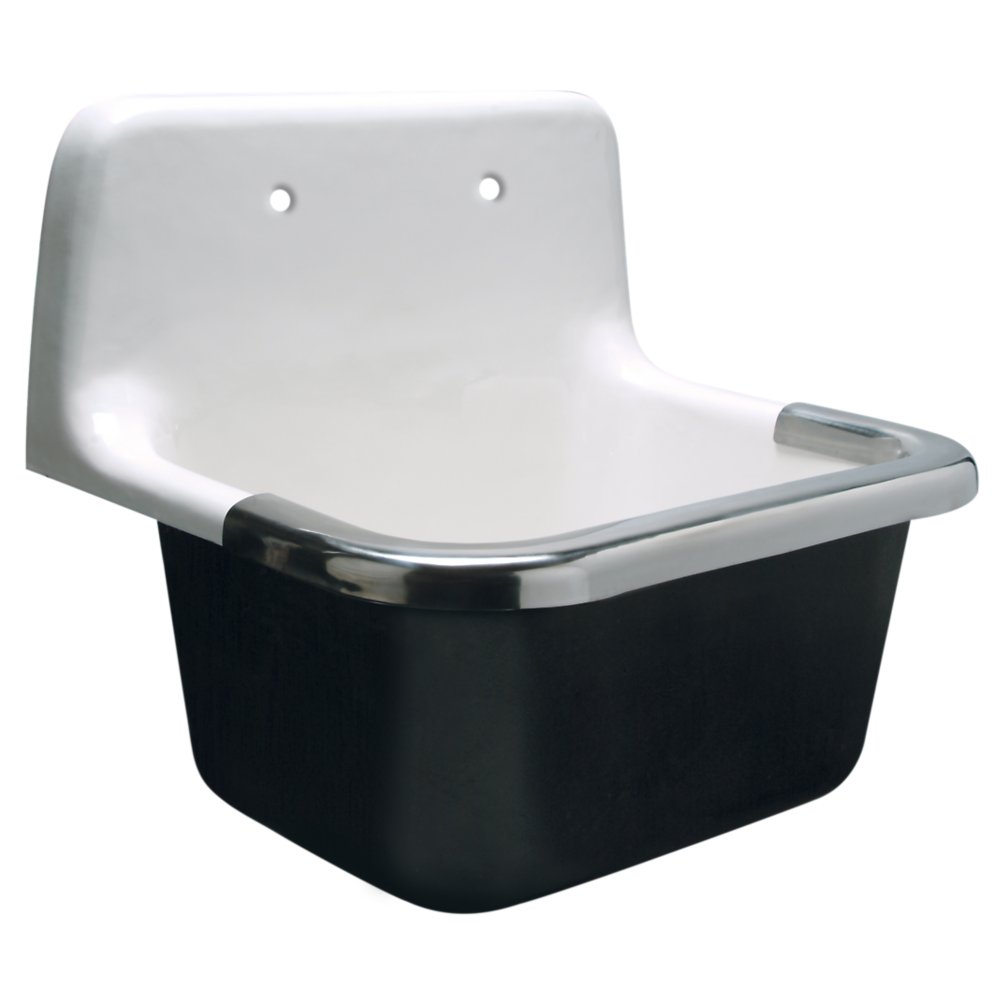 Zurn Z5888 22x18 Wall-Mounted Service Sink, 9” Backsplash, 8” Center Faucet Holes, White Enameled Cast Iron