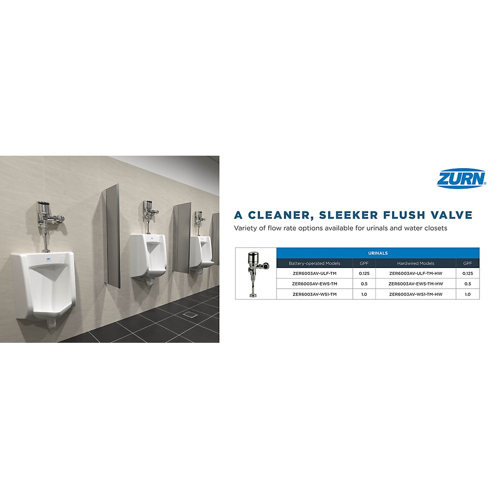 Zurn ZER6003AV-EWS-TM-X Top Mount Exposed Sensor Flush Valve for Urinal With Gear-driven Ceramic Cartridge, AquaVantage® Diaphragm