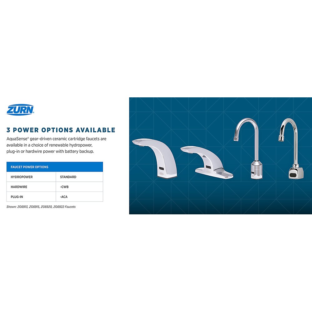 Zurn ZG6915-W2 AquaSense® Smart Connected Sensor Faucet W/Gear-driven Ceramic Cartridge, Hydropower, 4 in. Base