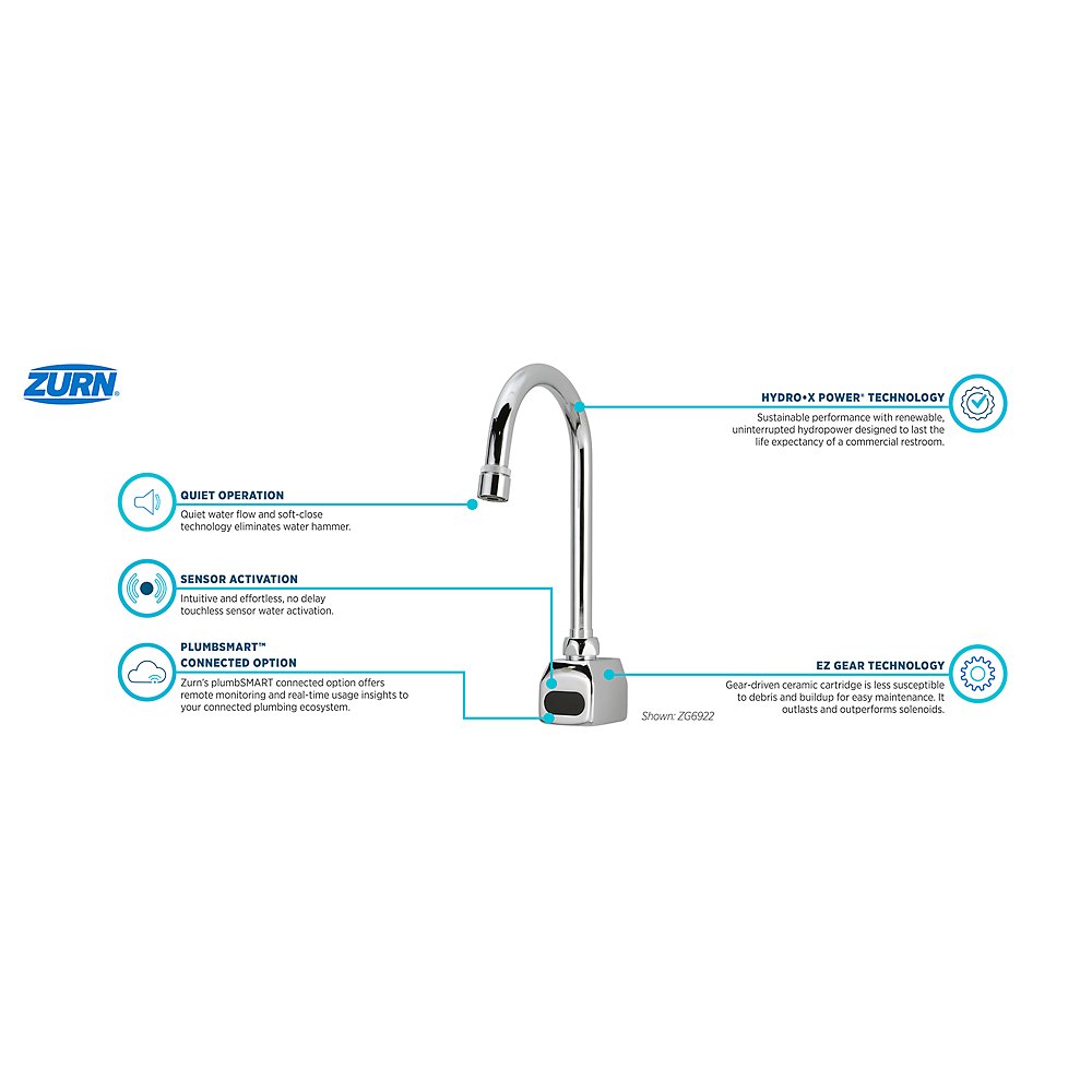 Zurn ZG6922 AquaSense® Wall Mount 5-3/8 in. Gooseneck Sensor Faucet With Gear-driven Ceramic Cartridge