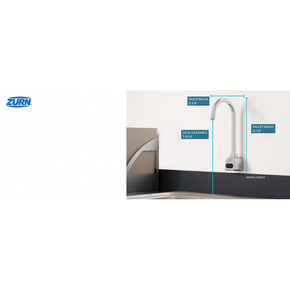 Zurn ZG6922 AquaSense® Wall Mount 5-3/8 in. Gooseneck Sensor Faucet With Gear-driven Ceramic Cartridge